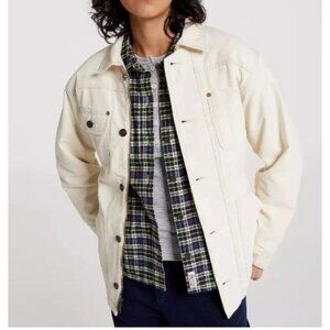 Alpine Design Quilted Lined Chore Coat Size Small Natural Khaki Pockets Full Zip